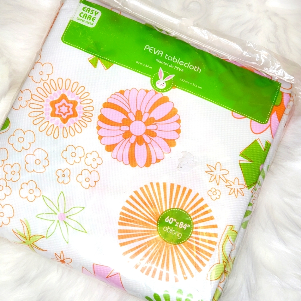 Vintage Walmart Easter Themed Psychedelics Retro PVC Oblong Table Cloth